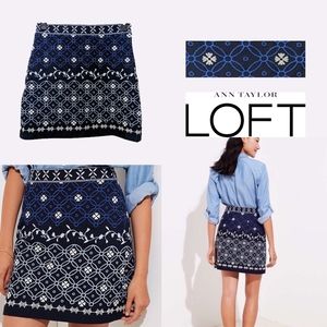 LOFT Denim Embroidered Cotton Mini Skirt